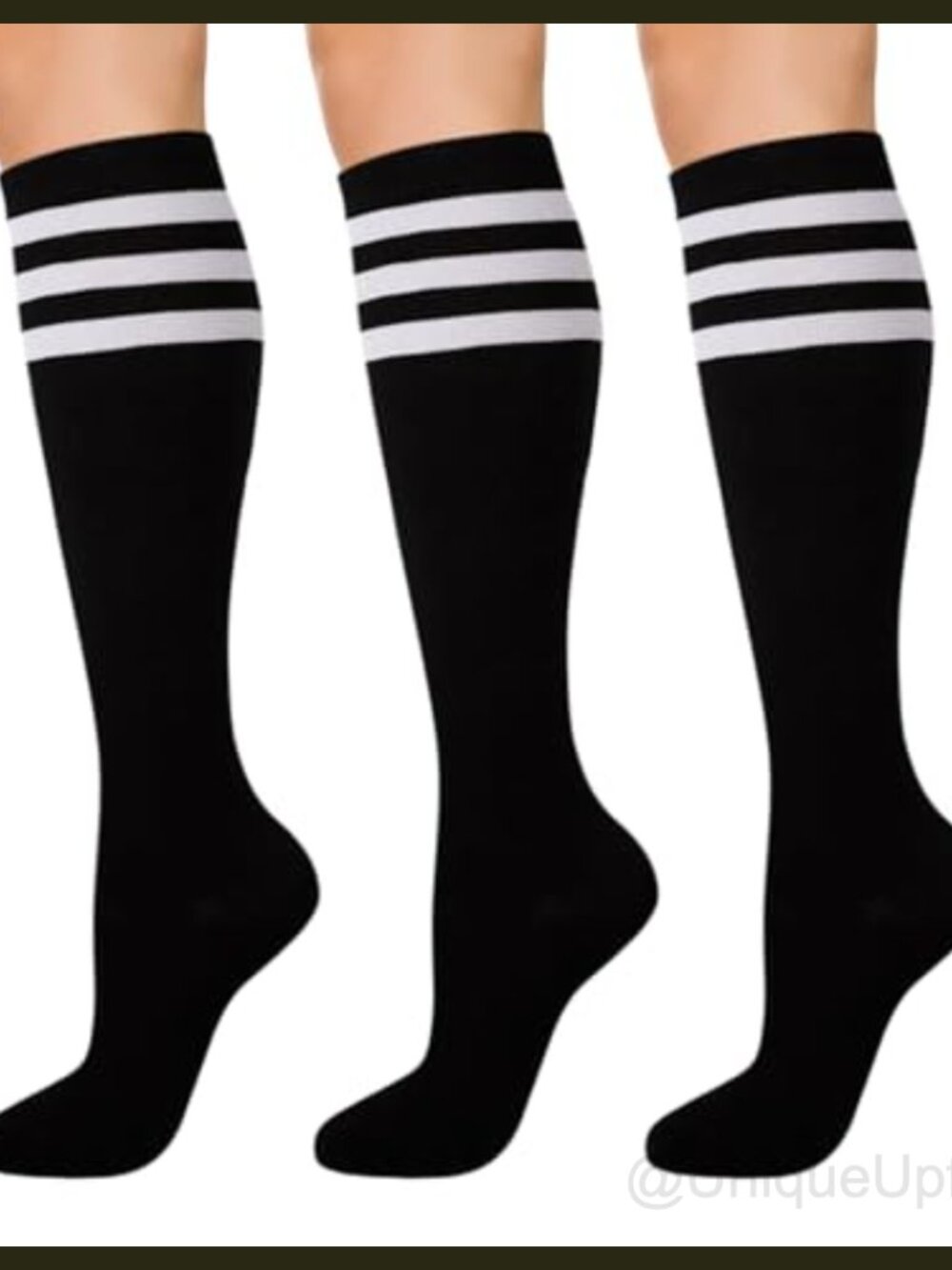 Cotton Knee High Socks 3 Pairs Striped Solid Athletic
